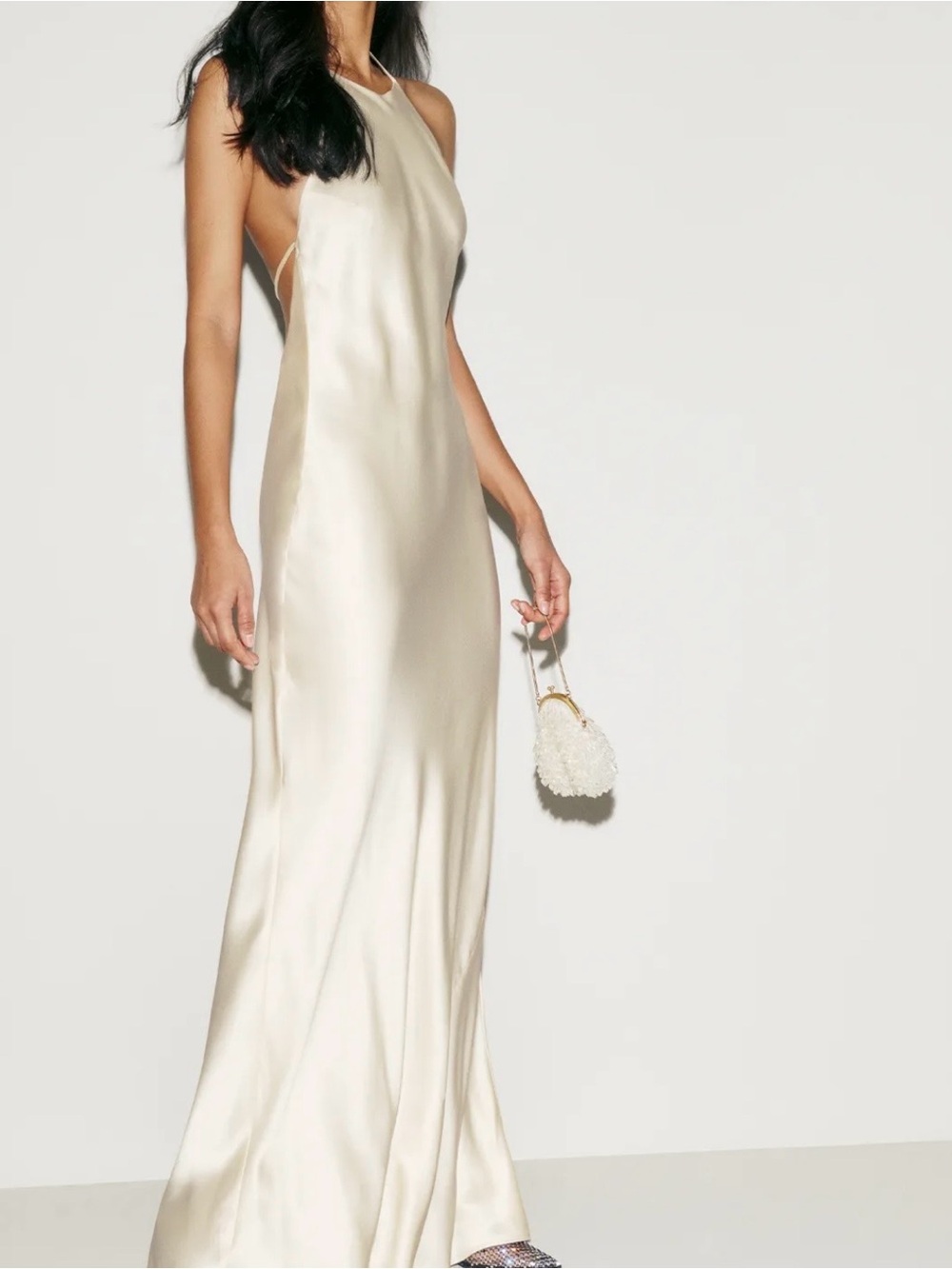 Gorgeous 100% silk ivory open back bridal maxi dress